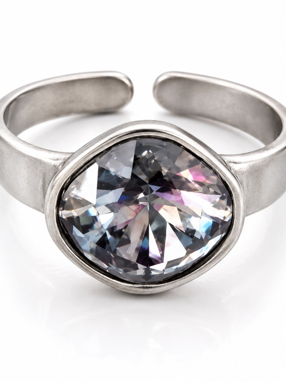 Swarovski Crystal Cocktail Ring | Adjustable Silver Statement Ring